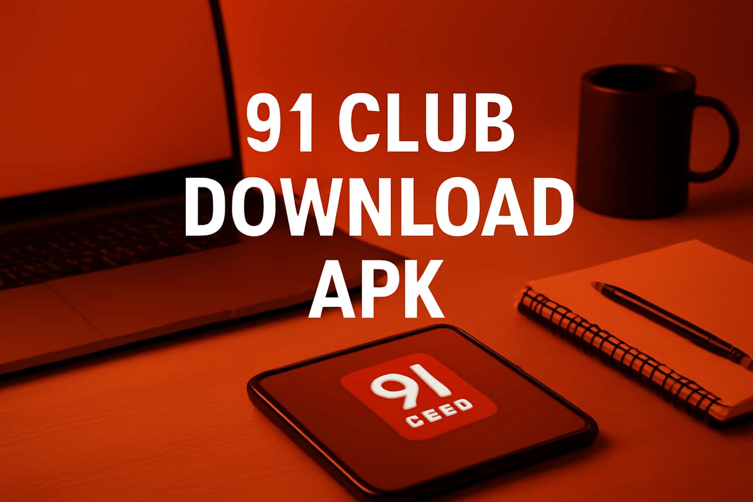 A neutral informational scene showcasing the 91 Club Download APK with #c4181a accents.